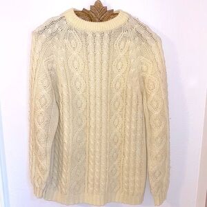 VINTAGE Hand Loomed Pastel Fisherman Cable Knit Crewneck Sweater